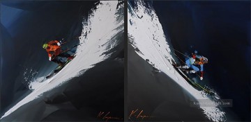 Skifahren zwei Paneele in weißer Kal Gajoum strukturiert Ölgemälde